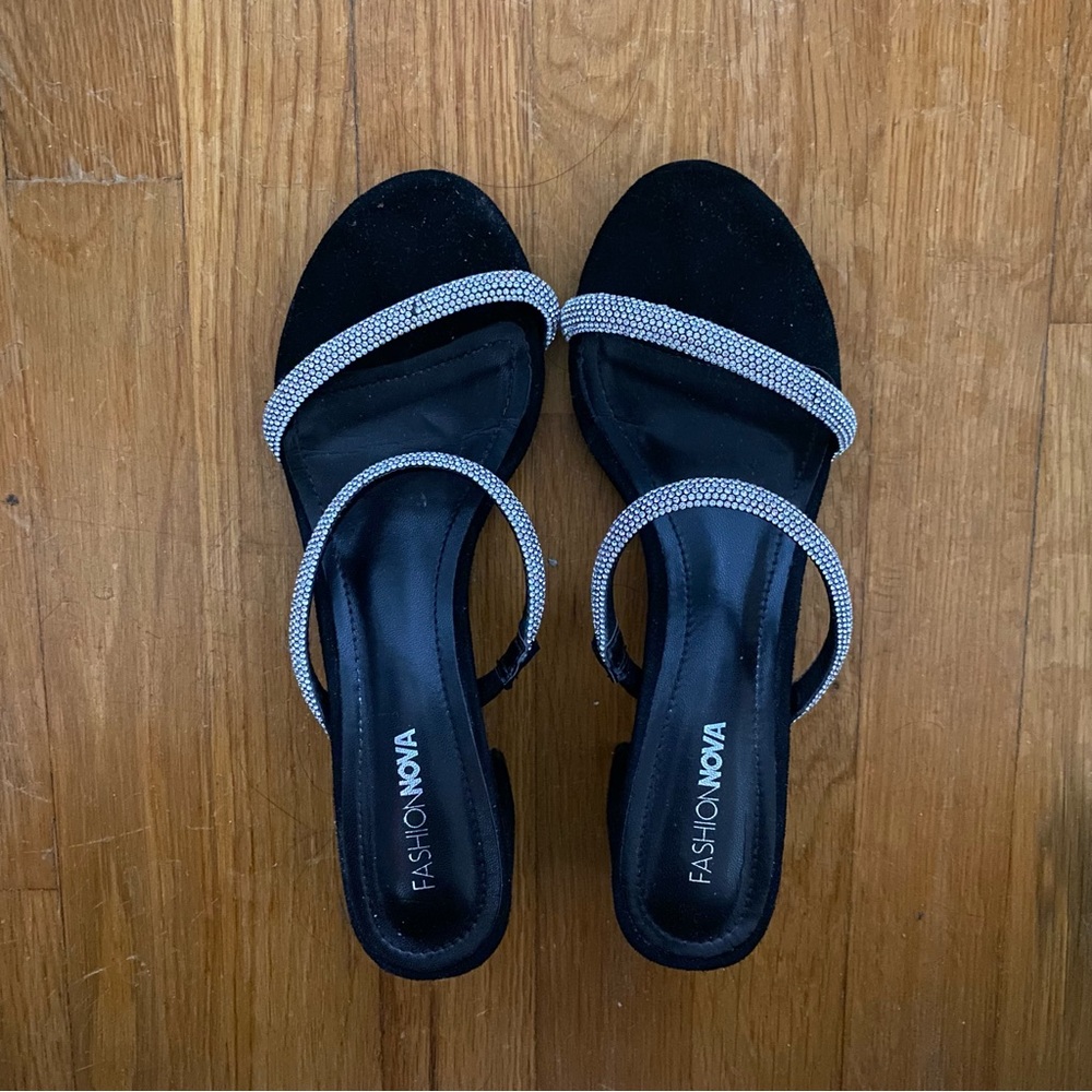 Rhinestone block heel sandals | Size 8